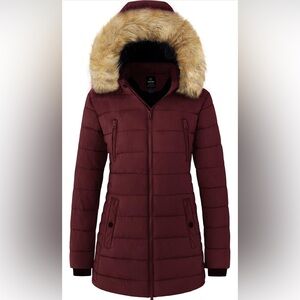 Women's Winter Coat Heavy Puffer Jacket with Fur Trimmed Hood * Sz L* Brand New*